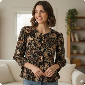 🚨4X$25🚨 Vintage Black and Brown Floral Blouse